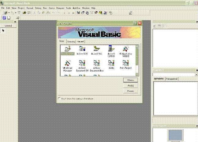 Początkowe okno Visual Basica po uruchomieniu